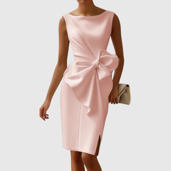 Eloise | Dames Midi Jurk met Bootnek en Mouwloos met Strikdetail