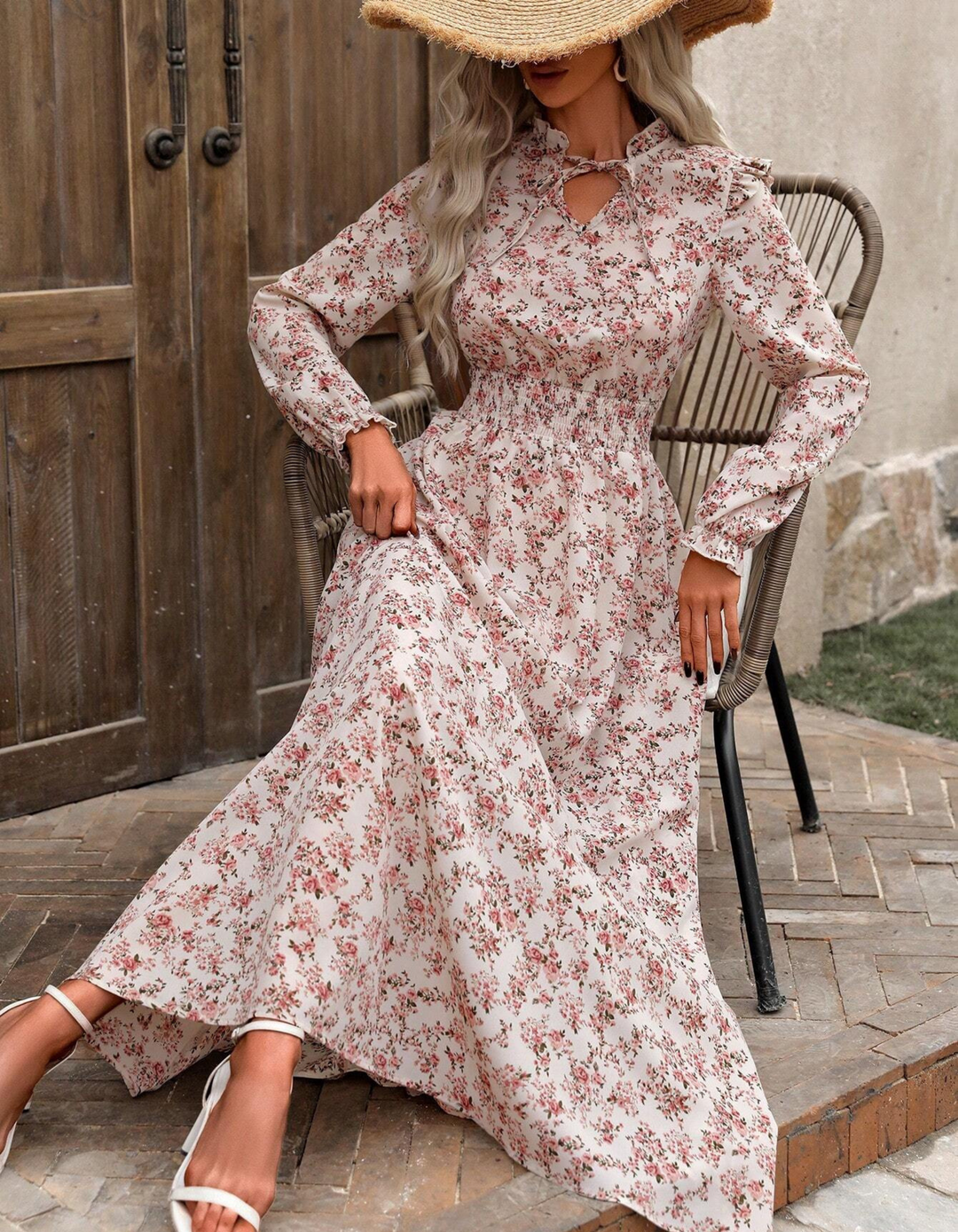 MOREN™ - Elegante Lange Mouwen Bloemenprint A-Lijn Jurk