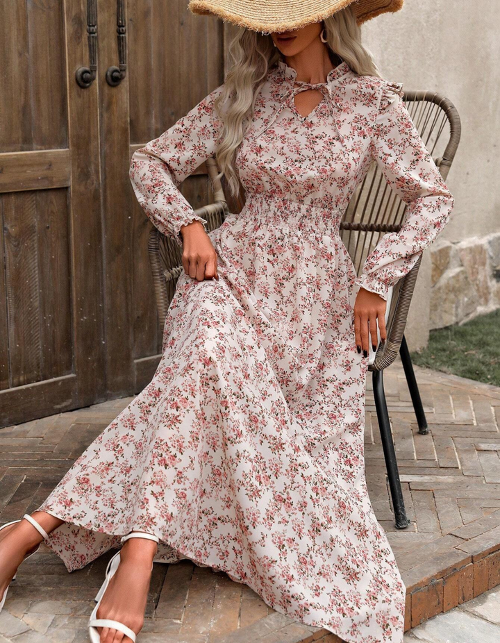 MOREN™ - Elegante Lange Mouwen Bloemenprint A-Lijn Jurk