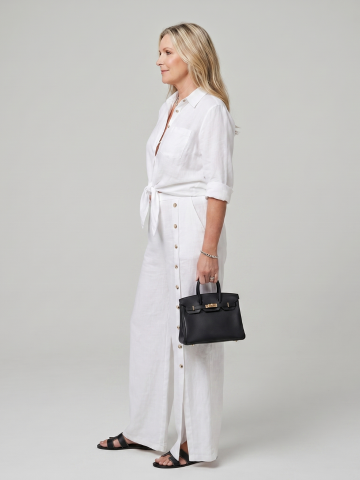 Maddelina | Langsleeve Top met Strik en Brede Pantalon Set