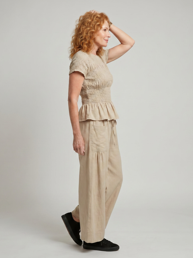 Eirenne | Peplum Detail Gerimpelde Top En Wijde Broek Set
