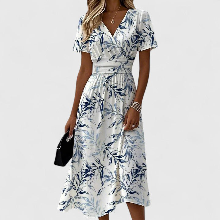 Aria | Dames Bloemen Wrap Midi Jurk V-Hals Korte Mouwen