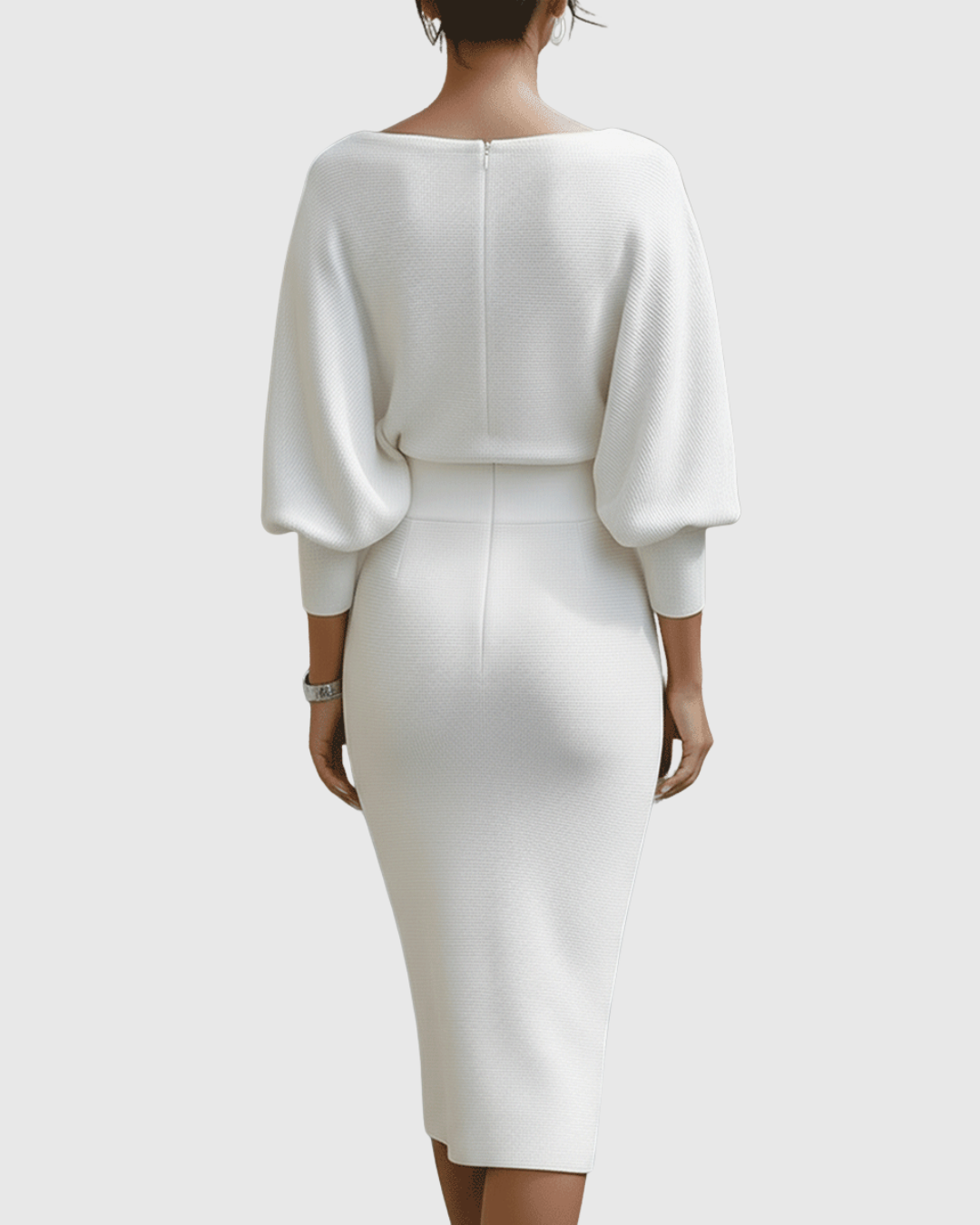 Vivienne | Vrouwen Midi-jurk met Col en Batwing Mouwen