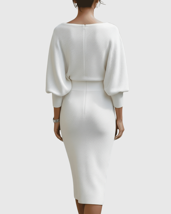 Vivienne | Vrouwen Midi-jurk met Col en Batwing Mouwen