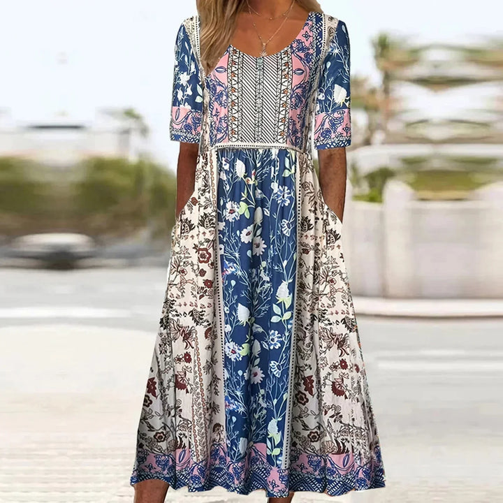 Janine™ | Jurk met Bohemian Print en Ronde Hals