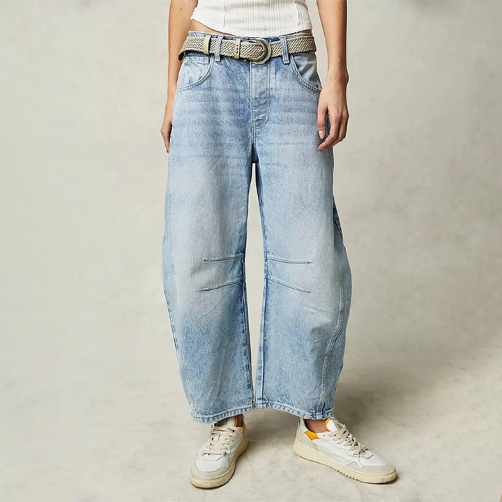 Barrel | Dames Hoge Taille Barrel Leg Jeans Relaxed Fit Denim