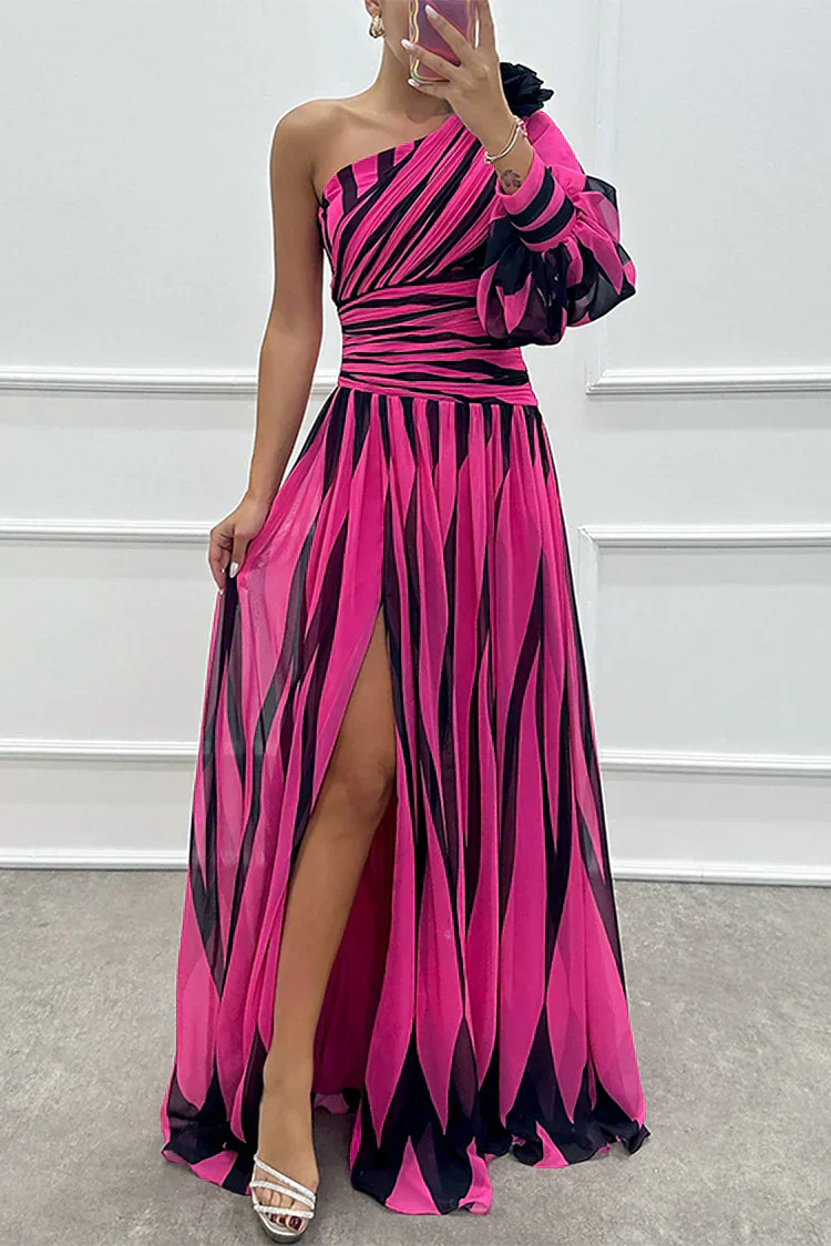 Bonnie™ | Elegante Gestreepte Maxi Jurk met Één Schouder