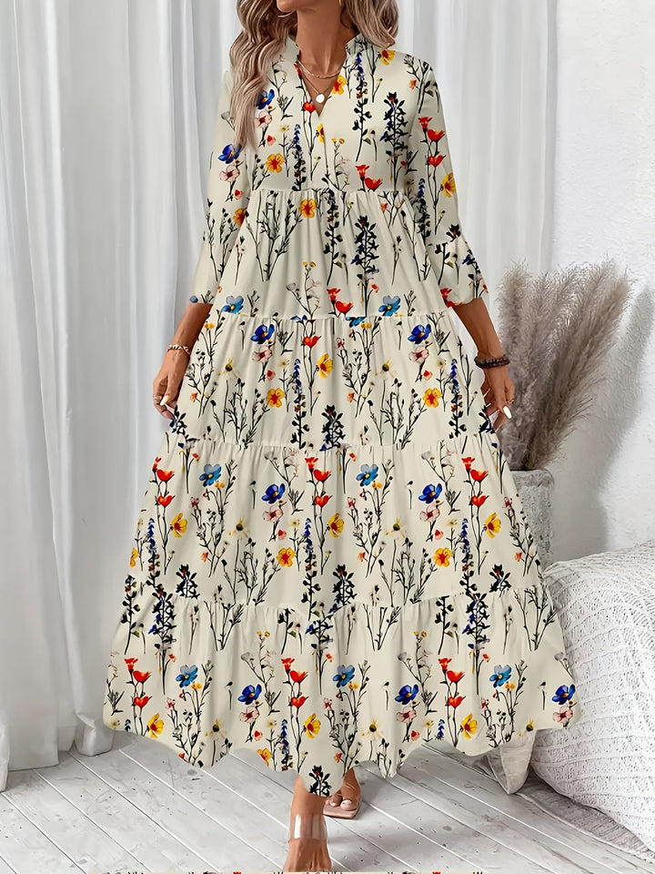 Ines™ - Bloemige Rimpel Plissé Jurk