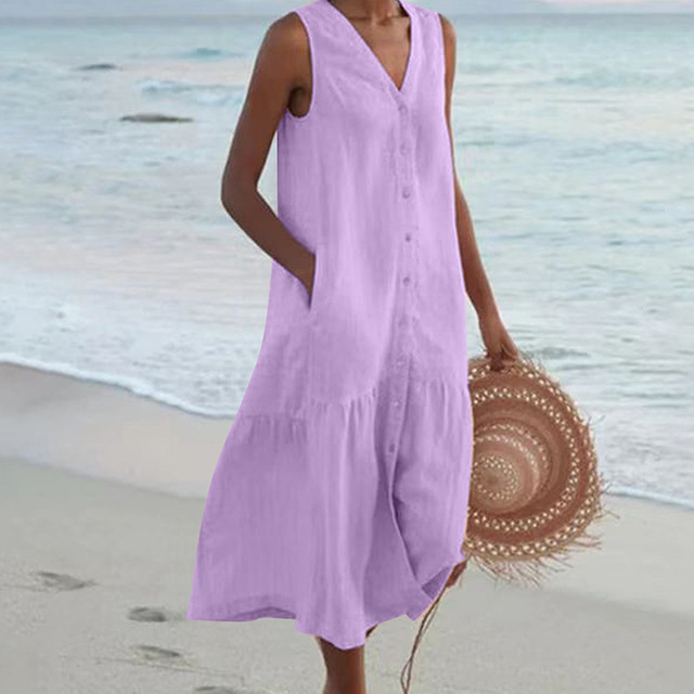 Barbara™ | Mouwloze Midi-jurk met Knopen