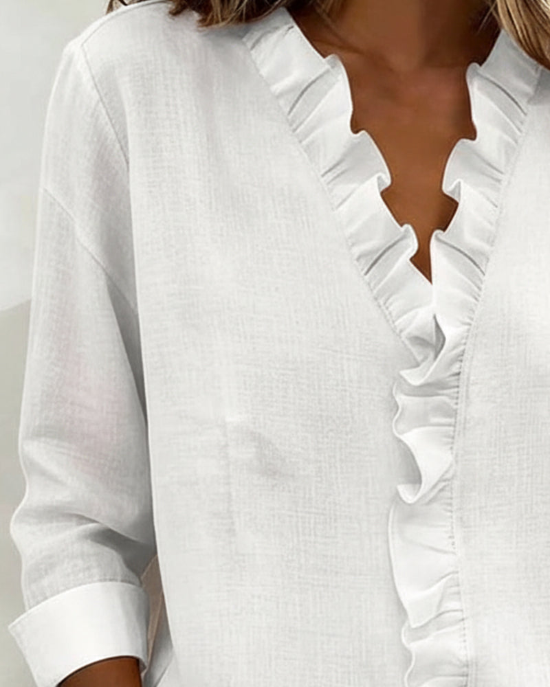 Sophie | Dames Ruffle V-Hals Lange Mouw Blouse Lente Top