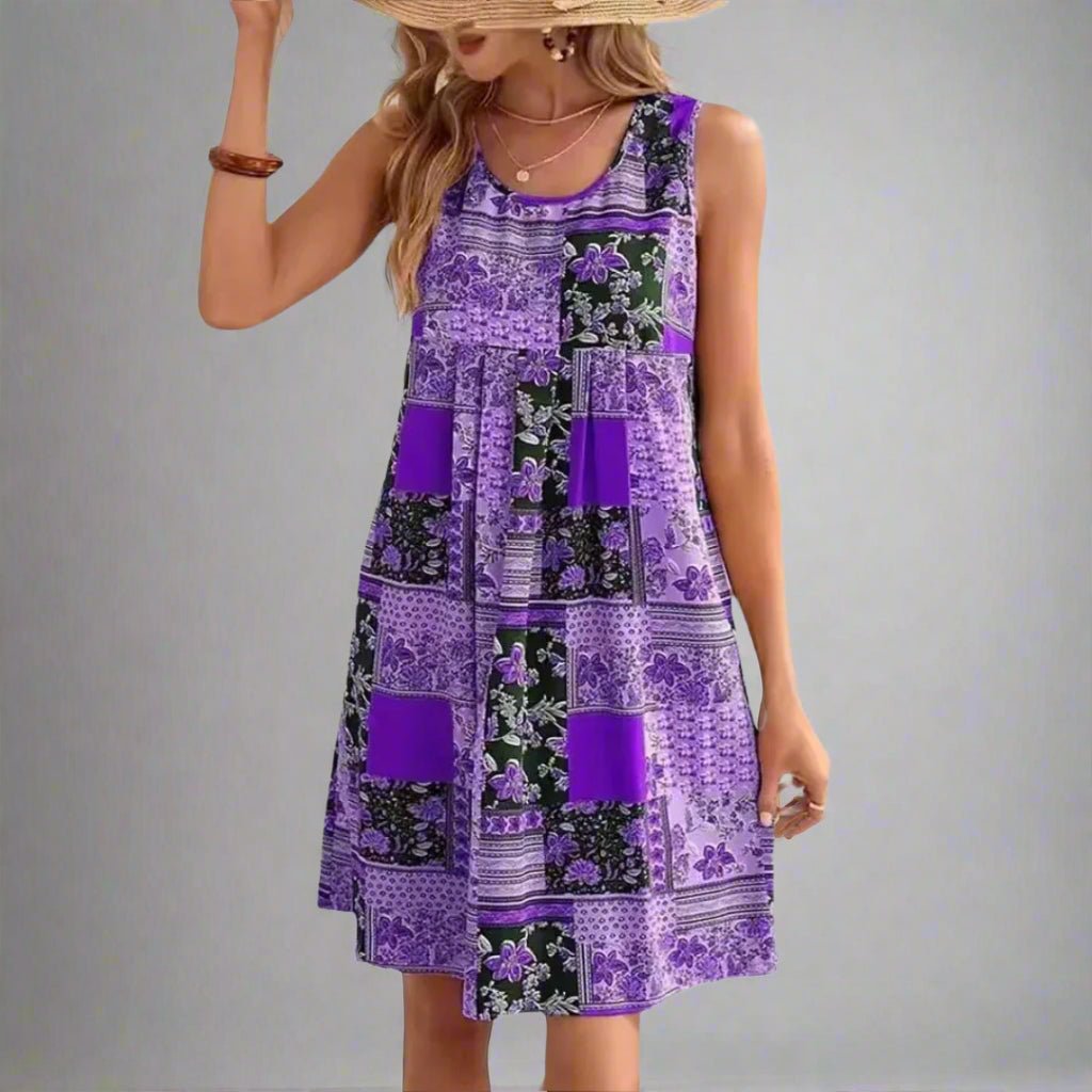 Indie | Dames Boho Patchwork Print Mouwloos Mini Jurk