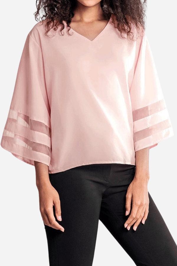Celeste | Dames V-Hals Blouse met Bell Mouwen en Mesh Paneel Detail