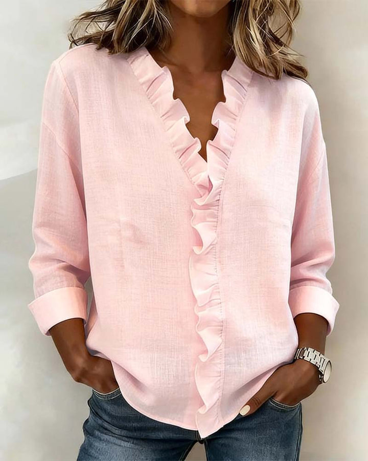 Sophie | Dames Ruffle V-Hals Lange Mouw Blouse Lente Top