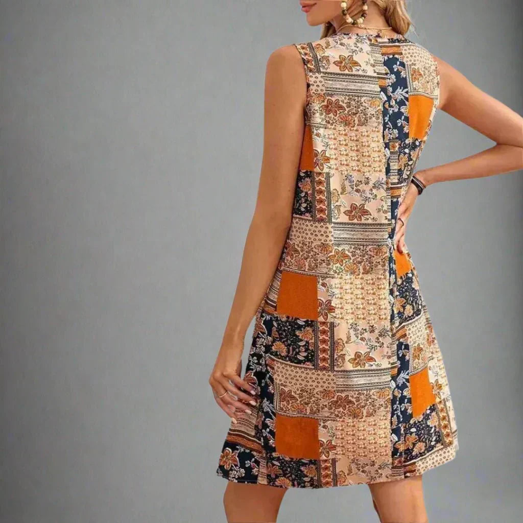 Indie | Dames Boho Patchwork Print Mouwloos Mini Jurk