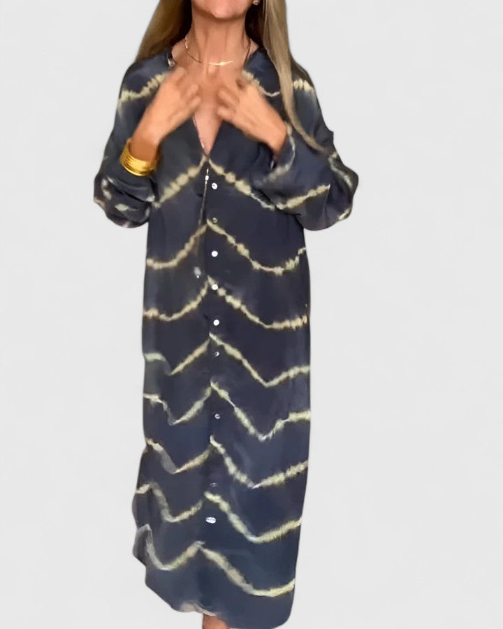 Nova | Dames Tie-Dye Print Knopen Midi Shirt Jurk