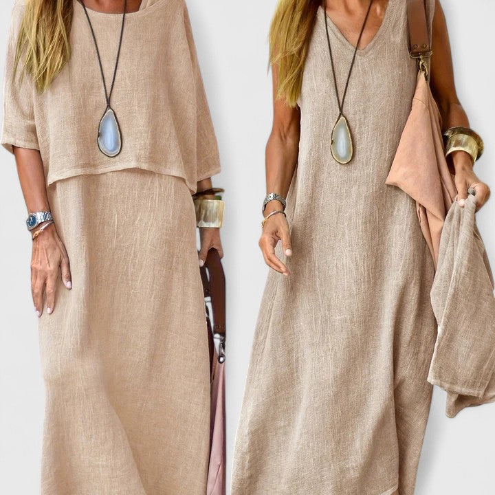 Lea | Dames Twee-delige Set Maxi Jurk & Korte Mouwen Top
