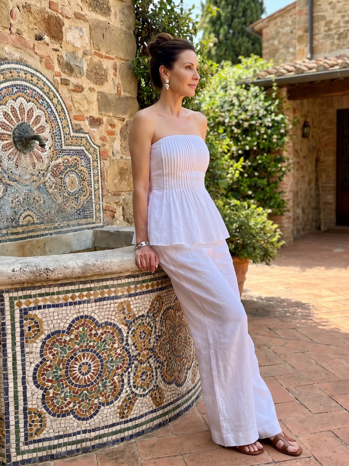 Rila | Strapless Smocked Top En Wijde Pantalon Set