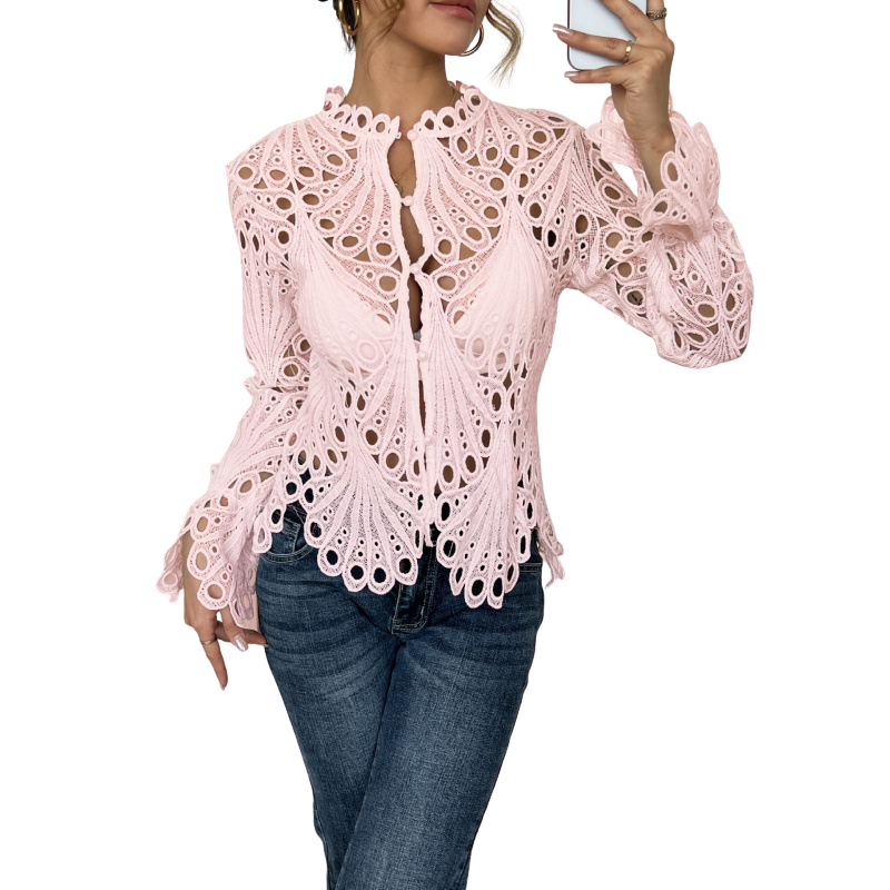 Bianca | Dames Blouse met Kanten Snit en Lange Mouwen