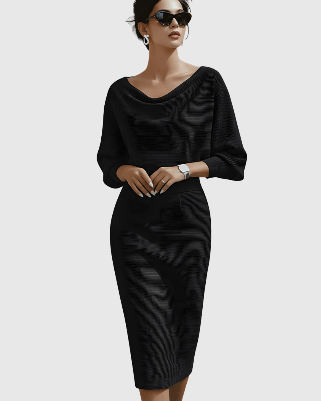 Vivienne | Vrouwen Midi-jurk met Col en Batwing Mouwen