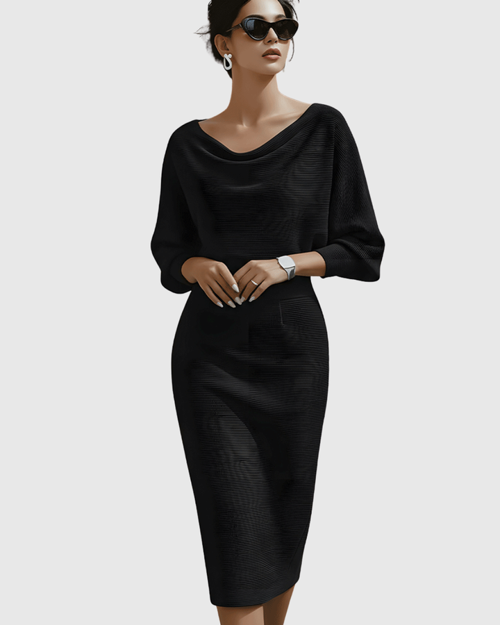 Vivienne | Vrouwen Midi-jurk met Col en Batwing Mouwen