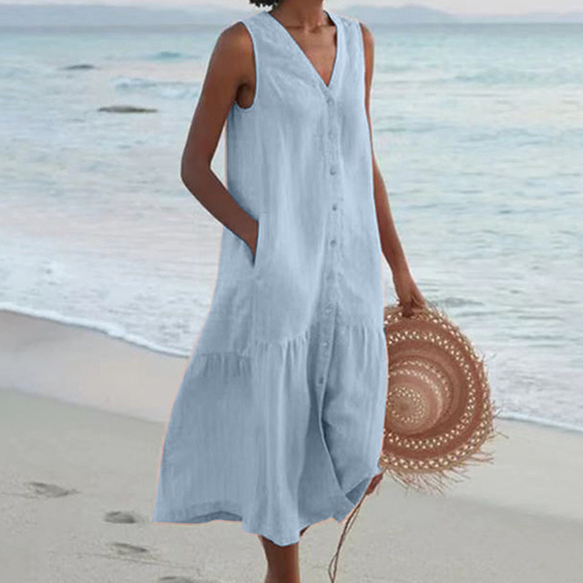 Barbara™ | Mouwloze Midi-jurk met Knopen