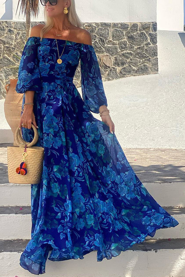 Brooke | Vrouwen Off Shoulder Bloemen Flowy Maxi Jurk Avond