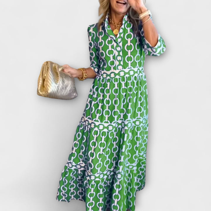 Wendy™ | Midi Jurk met Kettingpatroon