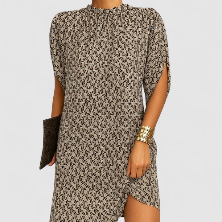 Rosie | Dames Midi Jurk met Hoge Hals en Split Mouwen