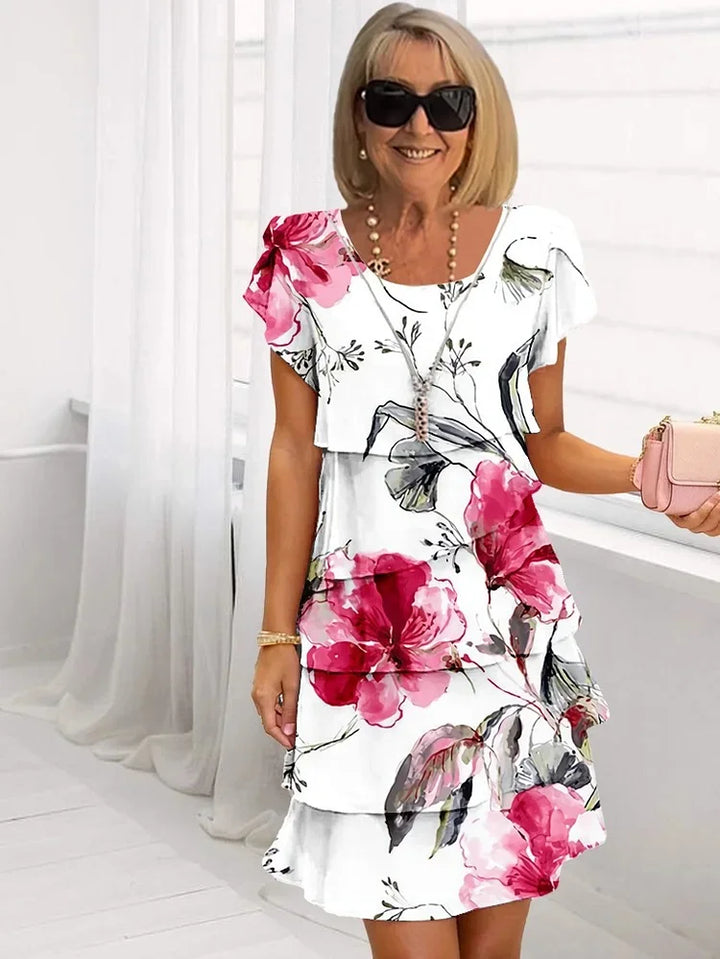 Mia™ | Gelaagde Bloemen Plissé Jurk