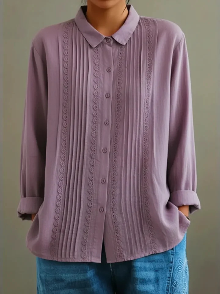 Claire | Dames Blouse met Kant en Knopen met Lange Mouwen