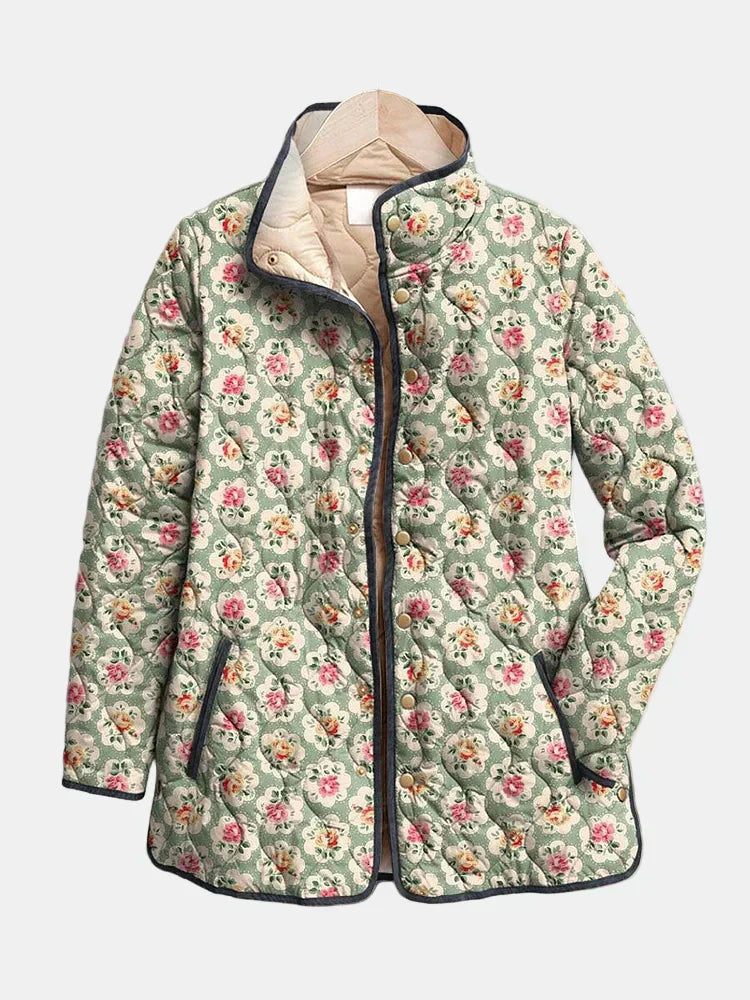 Aveline | Vintage Bloemen Kunstprint Gewatteerde Jas