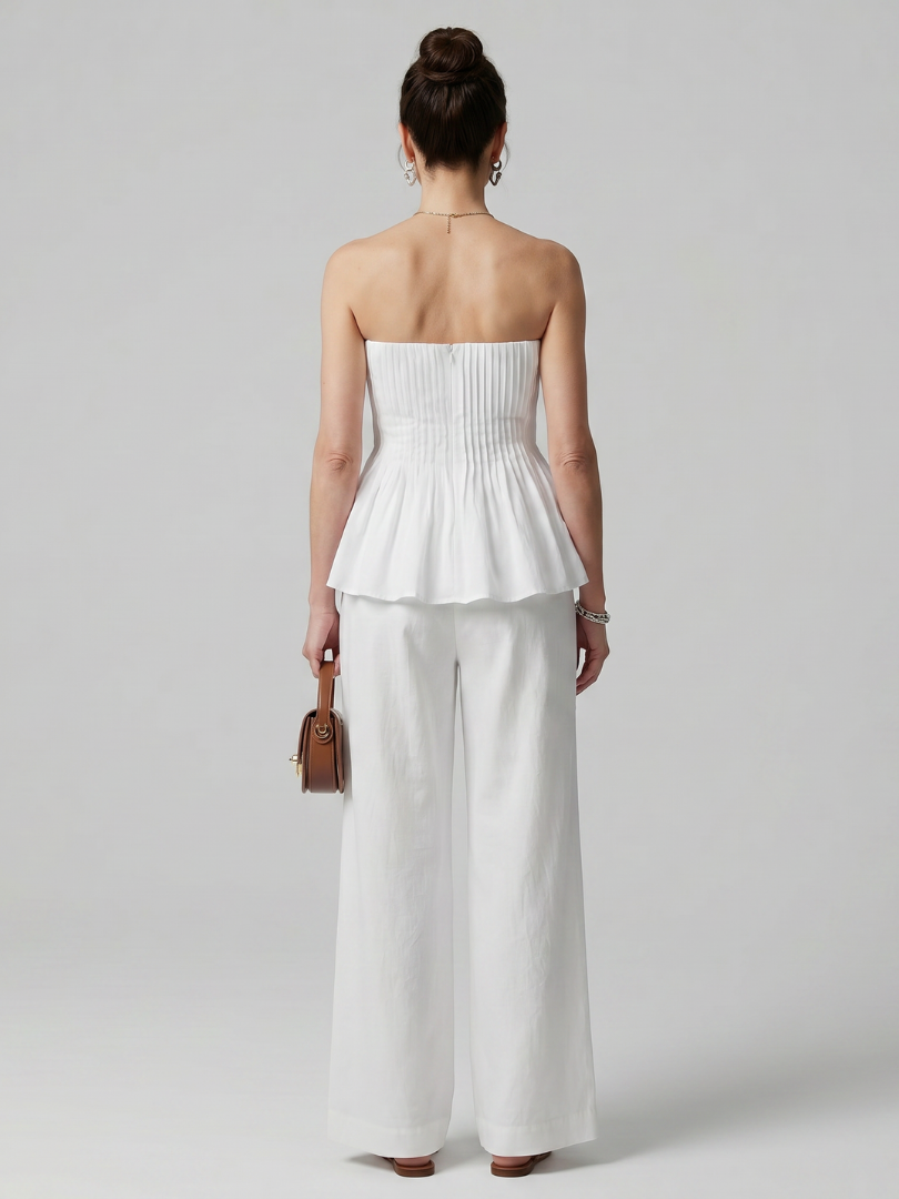Rila | Strapless Smocked Top En Wijde Pantalon Set