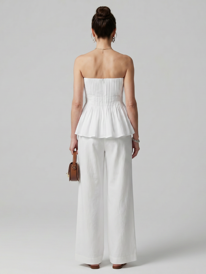 Rila | Strapless Smocked Top En Wijde Pantalon Set