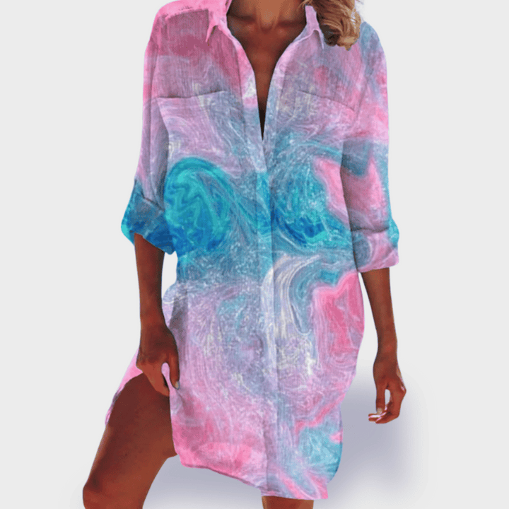 Grace | Vrouwen Flowy Kleurrijke Draped Jurk Casual Zomer