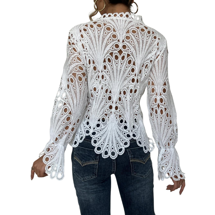Bianca | Dames Blouse met Kanten Snit en Lange Mouwen