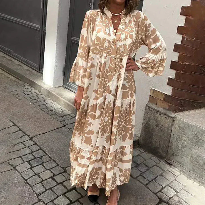 Harmony | Dames Boho Vloeiende Geprinte Drapé Maxi Jurk Casual