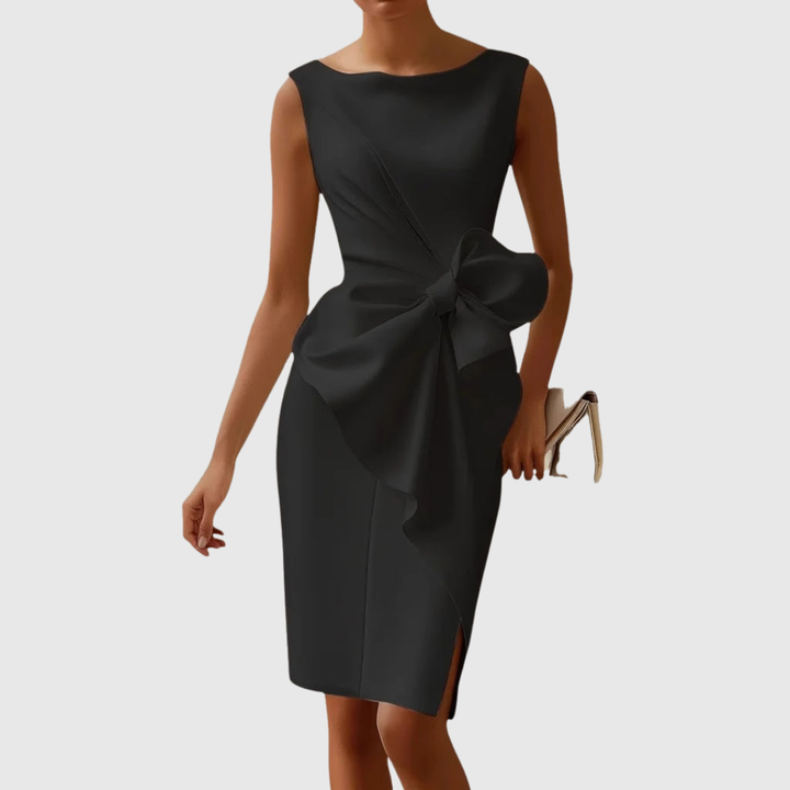 Eloise | Dames Midi Jurk met Bootnek en Mouwloos met Strikdetail