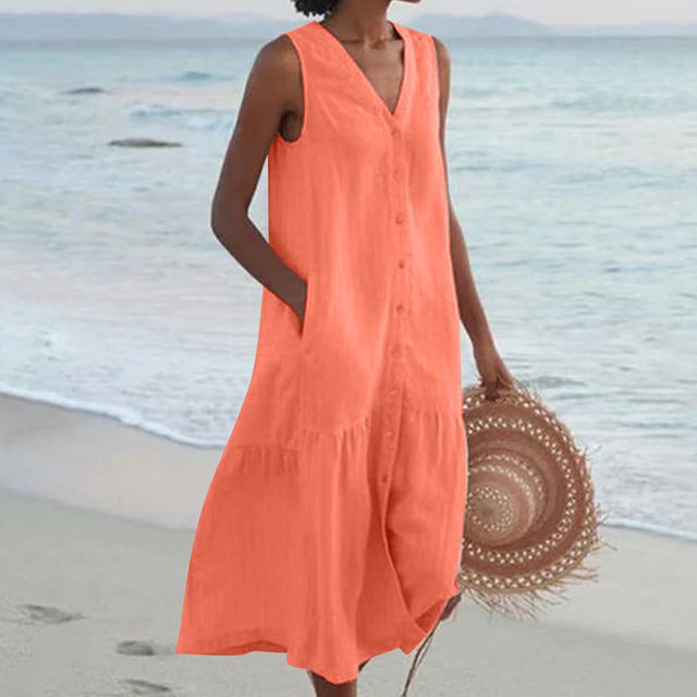 Barbara™ | Mouwloze Midi-jurk met Knopen