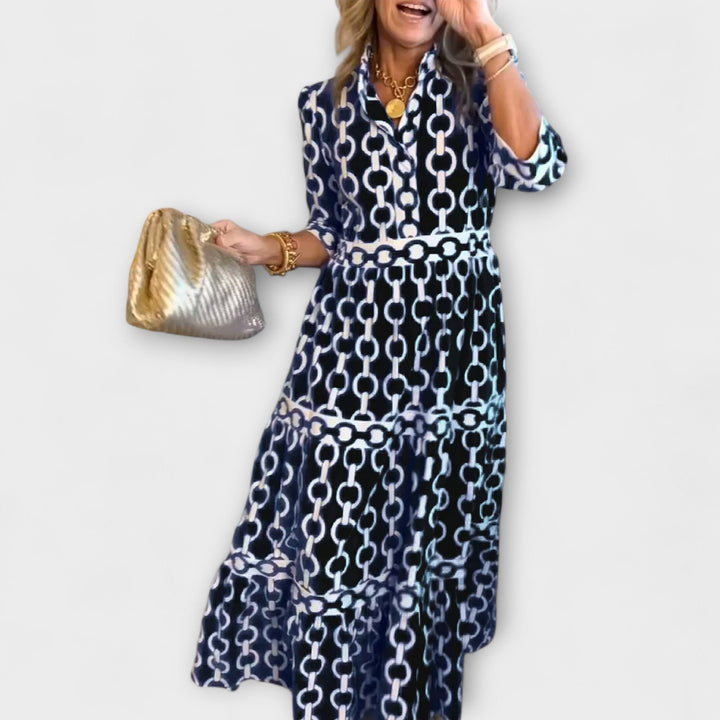 Wendy™ | Midi Jurk met Kettingpatroon