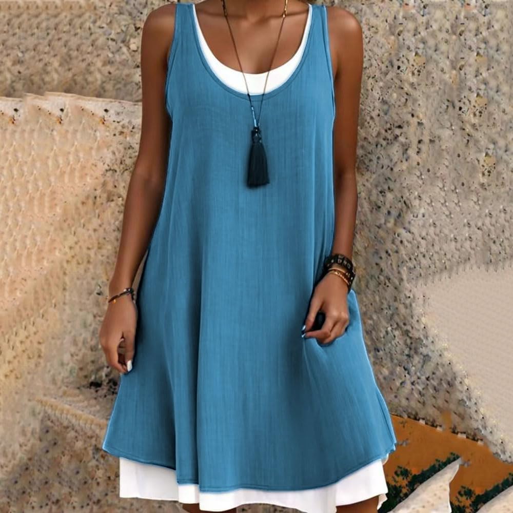 Tessa | Dames Mouwloze Scoop Neck Gelaagde Mini Jurk