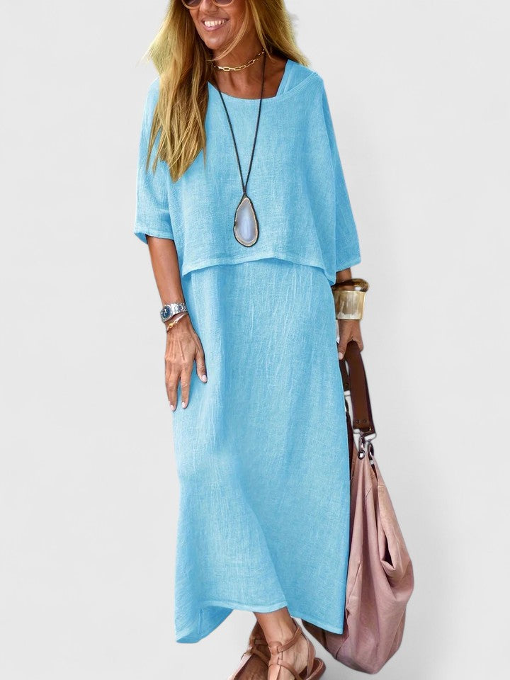Lea | Dames Twee-delige Set Maxi Jurk & Korte Mouwen Top