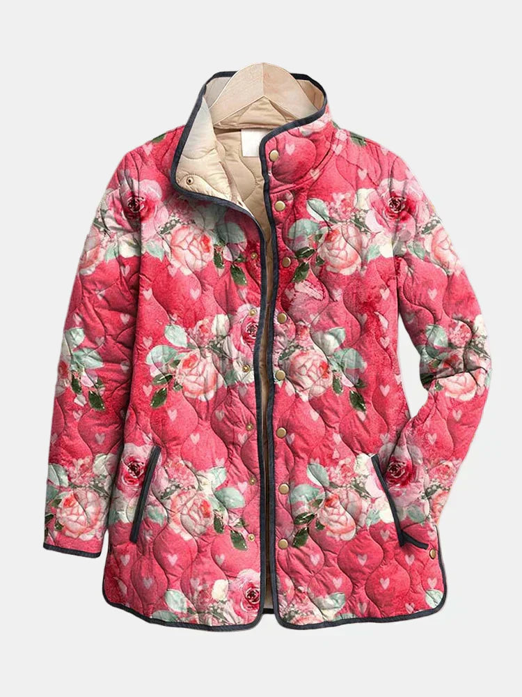 Freya | Charmante Roze Bloemenprint Gequilt Jasje