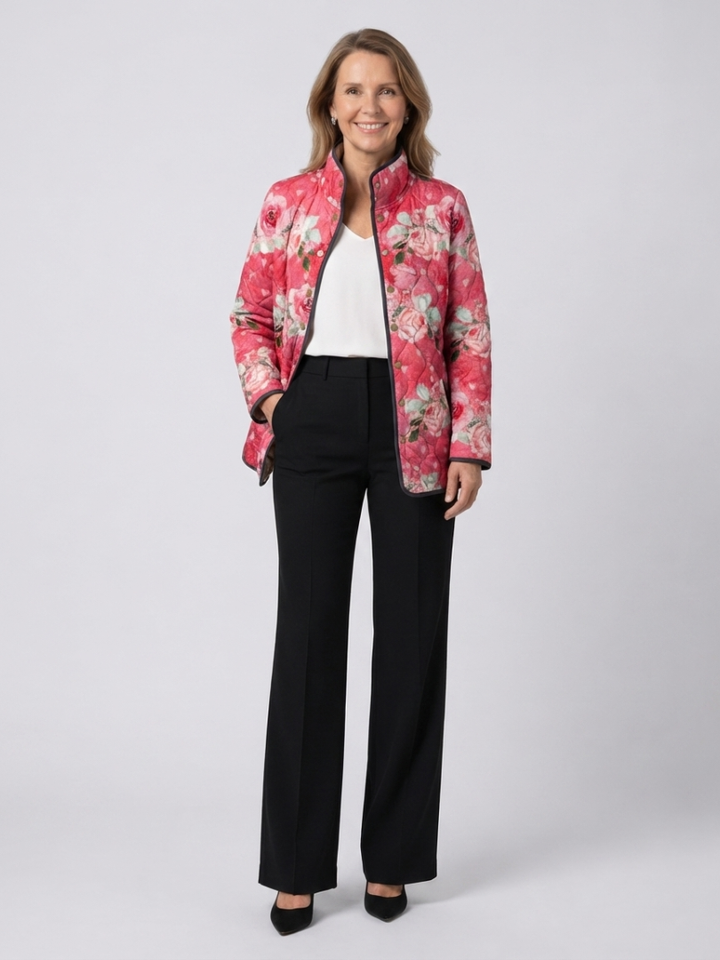 Freya | Charmante Roze Bloemenprint Gequilt Jasje