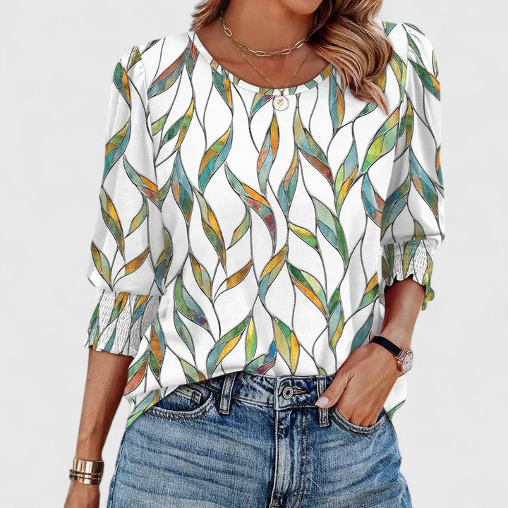 Harper | Dames Top met Smocked Mouwen en 3/4 Mouwen