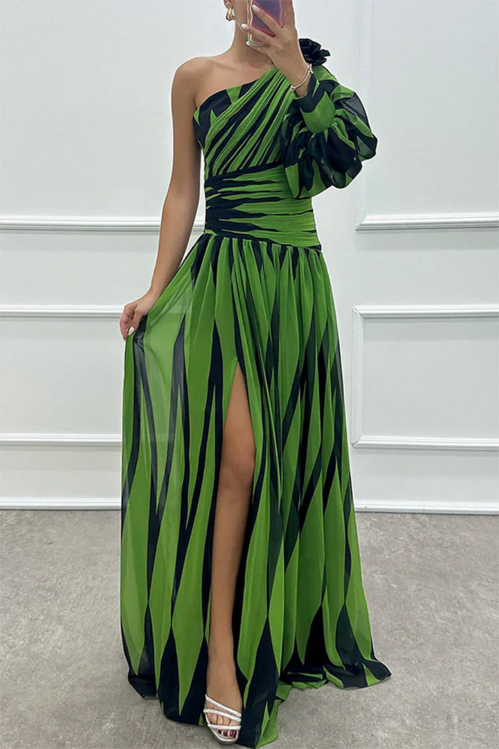 Bonnie™ | Elegante Gestreepte Maxi Jurk met Één Schouder
