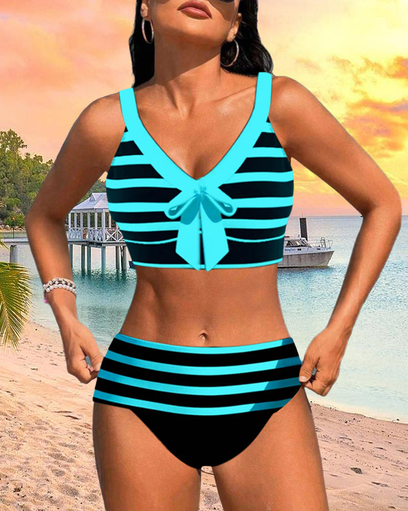 Caroline | Dames Hoge Taille Gestreepte Bikini Set