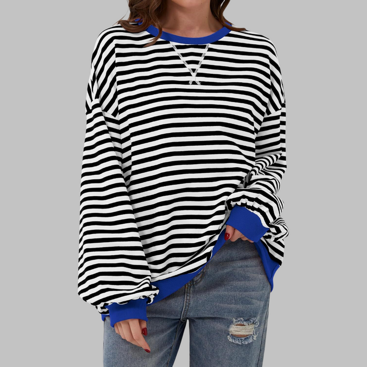 Poppy | Dames Gestreepte Crewneck Lange Mouw Oversized Sweatshirt