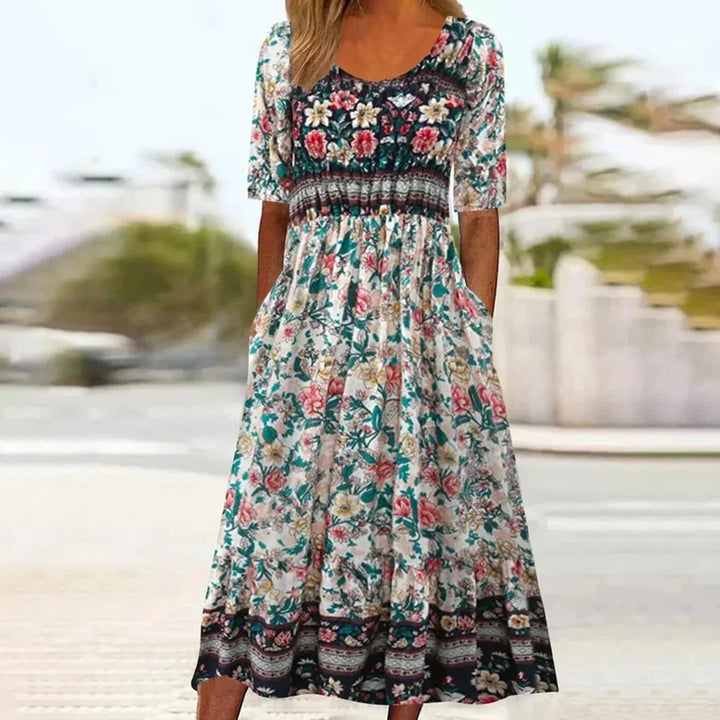 Janine™ | Jurk met Bohemian Print en Ronde Hals