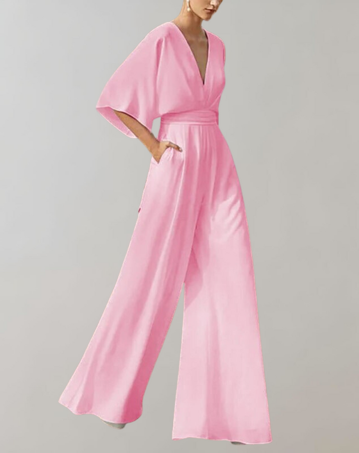 Rosie | Dames Wijd Been Jumpsuit V-Hals Batwing Mouw Formeel
