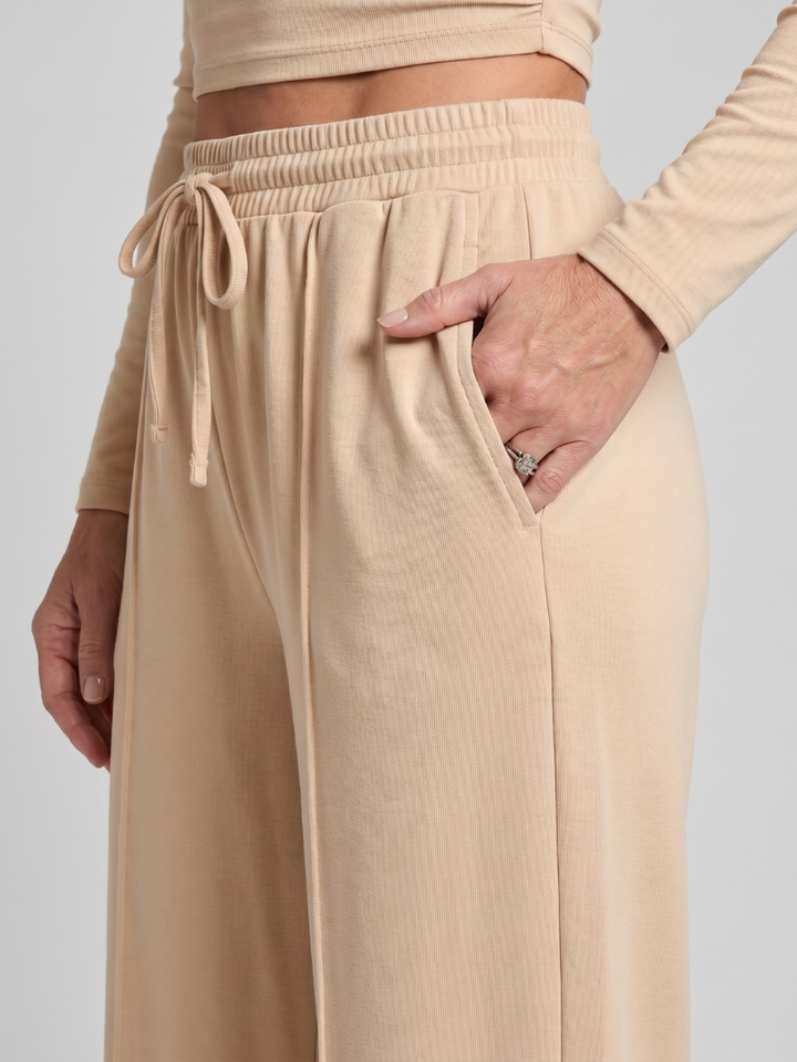 Avam | Lange Mouwen Crew Neck Crop Top Broek Set
